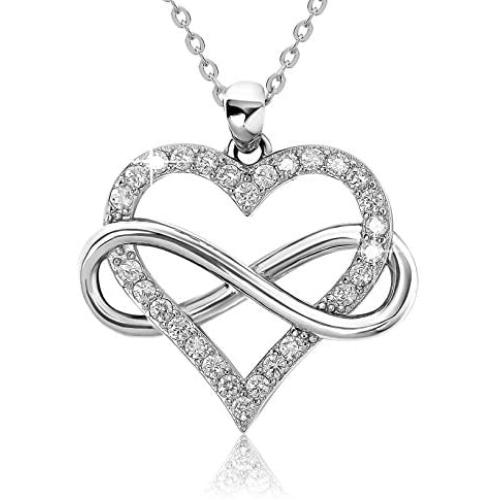 Jes & Jani Infinity Heart Necklace for Women, Love Heart Pendant with Cubic Zirconia and Infinity Necklace, 925 Sterling Silver Heart Necklace for Girlfriend