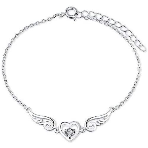 LGSY 925 Sterling Silver Guardian Angel Wings Bracelets for Women Dainty Gift, Design Heart Adjustable Chain Bracelets for Fashion Jewelry