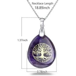 Ylwjewelry Tree of Life Necklace Natural Germstone Chakra Necklace Pendant Teardrop Healing Crystals Jewelry with Adjustable Chains Gift for Women Men