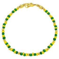 In Season Jewelry 14k Gold Plated Green Yellow Beaded Santeria Babalawo Unisex Orula Bracelet