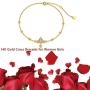 14K Yellow Gold Cross Bracelet for Women Girls Real Gold Moissanite Bead Thin Chain Bracelet Christmas Anniversary Valentines Day Gifts, 7+1+1 inch