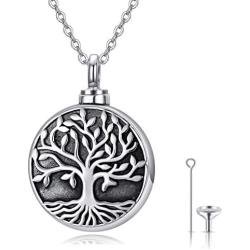 TRISHULA Tree of Life Cremation Locket Necklace for Memorial, Music Note Butterfly/Heart Rose 925 Sterling Silver Urn Jewelry Pendant,Keepsake Charm Pendant Jewelry for Women