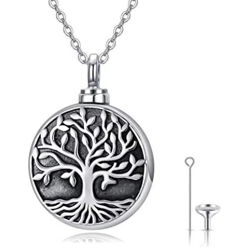 TRISHULA Tree of Life Cremation Locket Necklace for Memorial, Music Note Butterfly/Heart Rose 925 Sterling Silver Urn Jewelry Pendant,Keepsake Charm Pendant Jewelry for Women
