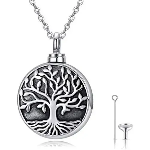 TRISHULA Tree of Life Cremation Locket Necklace for Memorial, Music Note Butterfly/Heart Rose 925 Sterling Silver Urn Jewelry Pendant,Keepsake Charm Pendant Jewelry for Women