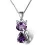 DreamsEden 18 Silver Box Chain Womens Amethyst Cat Pendant Necklace, Purple (Gift Box & Greeting Card)