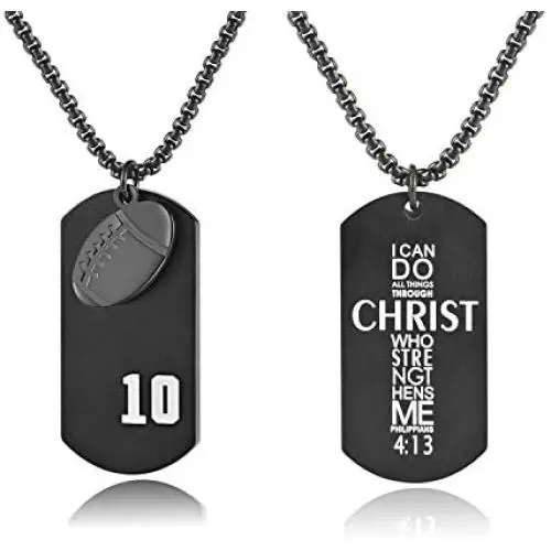 VI.SPORT Bible Verse Football Player Number 10 Necklace Dog Tag Pendant Religious Philippians 4:13 I Can Do All Things Jewelry VI.SPORT Bible Verse Football Player Number 10 Necklace Dog Tag Pendant Religious Philippians 4:13 I Can Do All Things Jewelry