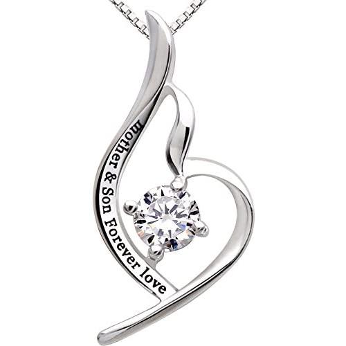 ALOV Jewelry Sterling Silver Mother & Son Forever Love Cubic Zirconia Pendant Necklace