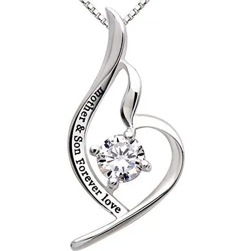 ALOV Jewelry Sterling Silver Mother & Son Forever Love Cubic Zirconia Pendant Necklace