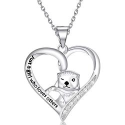 BEKECH Otter Necklace Otter Lovers Gifts Just A Girl Who Lovers Otters Sea Animal Heart Pendant Jewelry Gift for Women Girls Friends Family Otter Girls Gift