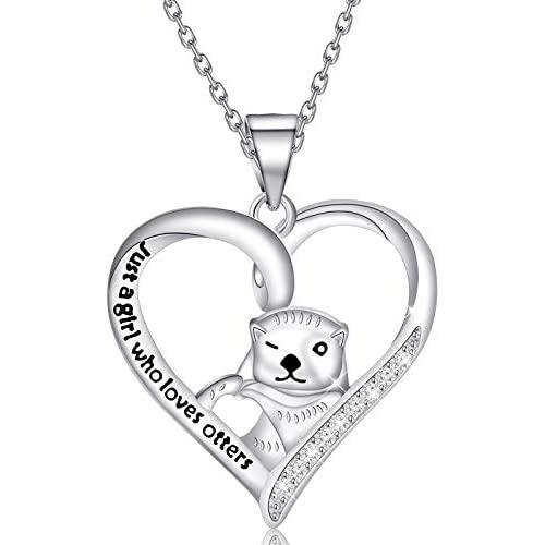 BEKECH Otter Necklace Otter Lovers Gifts Just A Girl Who Lovers Otters Sea Animal Heart Pendant Jewelry Gift for Women Girls Friends Family Otter Girls Gift