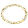 Nuragold 14k Yellow Gold 7mm Cuban Chain Curb Link Diamond Cut Pave Two Tone Bracelet, Mens Womens Lobster Lock 7'' 7.5'' 8'' 8.5'' 9''