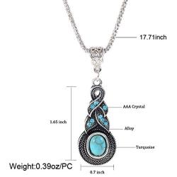 Asooll Bohemian Turquoise Necklace Chain Silver Water Drop Blue Beaded Necklace Pendant Fashion Jewelry for Women