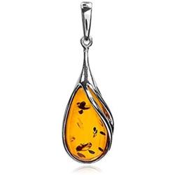 Certificate Genuine Amber Sterling Silver Drop Classic Pendant Necklace Chain 18''