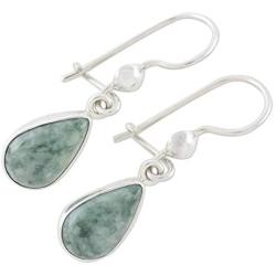 NOVICA Green Jade and .925 Sterling Silver Teardrop Shaped Dangle Earrings, Pale Green Tears