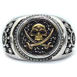 Skull Ring for Men, Vintage Pirate Crossed Swords Skull Head Ring, Punk Rock Skull Totem Ring, Gothic Pirate Skull Amulet Ring, Halloween Ring Biker, Viking Skull Jewelry Gift