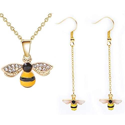 AILUOR Crystal Bumblebee Pendant Necklace, Cute Yellow Enamel Bee Drop Earrings Lovely Honey-Bee Animal Earrings Necklace Insect Dangle Drop Earrings Women Teen Girls Jewelry Sets