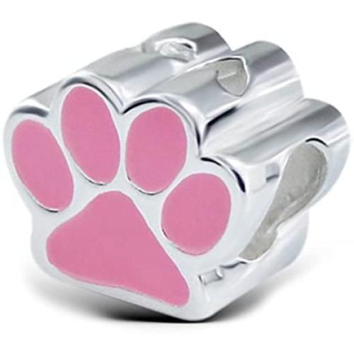 Best Wing Jewelry .925 Sterling Silver Pink Dog Paw Charm Bead