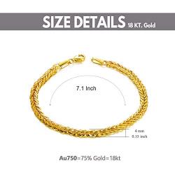 SISGEM Solid 18k Gold Celtic Chain Bracelet, Fine Gold Jewelry Gifts for Women, Birthday Present for Her, 4 mm