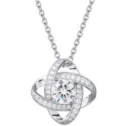 FANCIME White Gold Plated Real Sterling Silver Hypoallergenic Stunning Cubic Zirconia CZs Big/Large Small Daith Flower Knot Studs Earrings Necklace Set For Women Girls Wedding Bridal