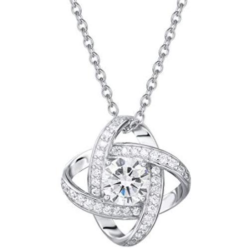 FANCIME White Gold Plated Real Sterling Silver Hypoallergenic Stunning Cubic Zirconia CZs Big/Large Small Daith Flower Knot Studs Earrings Necklace Set For Women Girls Wedding Bridal