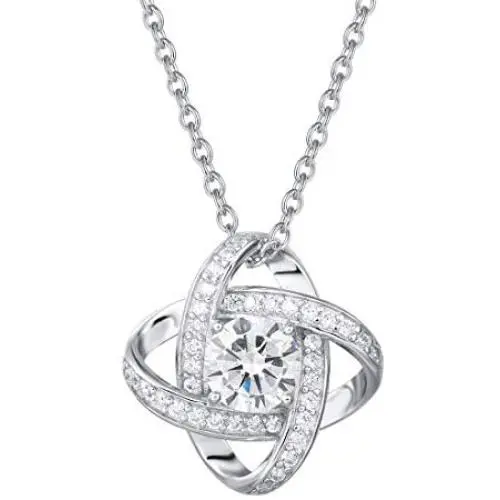 FANCIME White Gold Plated Real Sterling Silver Hypoallergenic Stunning Cubic Zirconia CZs Big/Large Small Daith Flower Knot Studs Earrings Necklace Set For Women Girls Wedding Bridal