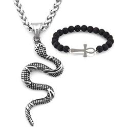 GUNGNEER Stainless Steel Egyptian Egypt Cobra Snake Pendant Necklace Protection Strength Amulet Jewelry Talisman