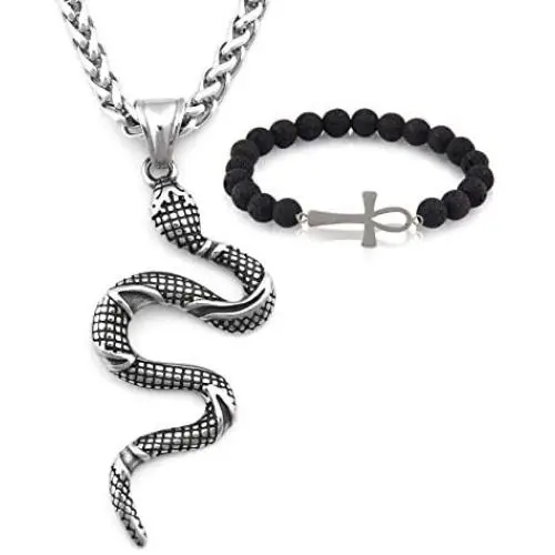 GUNGNEER Stainless Steel Egyptian Egypt Cobra Snake Pendant Necklace Protection Strength Amulet Jewelry Talisman GUNGNEER Stainless Steel Egyptian Egypt Cobra Snake Pendant Necklace Protection Strength Amulet Jewelry Talisman