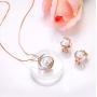 Rose Gold Pearl Jewelry Set Women Two Tone Circle Pearl Enameled Leverback Earrings and Pendant Necklace Bridal Bridesmaids Wedding Jewelry Set