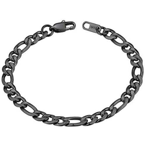 ChainsHouse Figaro Link Chain Bracelet Stainless Steel/Black/18K Gold Plated Wrist Bracelets for Men Women, 6MM-13MM, 7.5''/8.3'', Send Gift Box