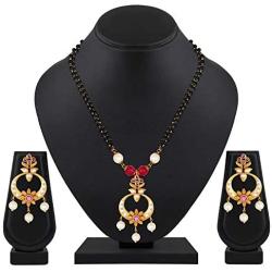 Aheli Classy Stone Beads Studded Pendant Mangalsutra Long Black Beaded Chain Indian Traditional Jewelry for Women