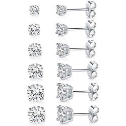 GEMSME18K White Gold Plated 4 Pong Round Clear Cubic Zirconia Stud Earring Pack of 5/6