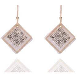 Grasiue: White Rhombus Graphite plate with white crystal Drop Earrings, Gold coating with Silver type. Design by French Designer. Christmas party, feast, dating, daily.