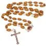 Catholic Oval Olive Wood Rosary Beaded Prayer Jerusalem Cross Decor Crucifixion of Christ Jesus Necklace for Auto Vehicle for Men Women Religious Jewelry Pendant 14 inch