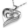DEPHINI - Heart Necklace - 925 Sterling Silver - Double Love Heart Pendant with CZ Crystals - Fine Jewellery Woman Necklace - 18'' Rhodium Plated Silver Chain - Cubic Zirconia - Gifts for Women