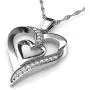 DEPHINI - Heart Necklace - 925 Sterling Silver - Double Love Heart Pendant with CZ Crystals - Fine Jewellery Woman Necklace - 18'' Rhodium Plated Silver Chain - Cubic Zirconia - Gifts for Women