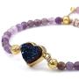 Top Plaza Womens Girls 4mm Beads Chakra Healing Crystal Bracelet Gold Lava Rock Stone Adjustable Bracelets with Heart Shape Druzy Charm