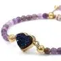 Top Plaza Womens Girls 4mm Beads Chakra Healing Crystal Bracelet Gold Lava Rock Stone Adjustable Bracelets with Heart Shape Druzy Charm