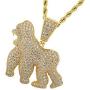 Custom Men Women 14k Gold Finish Italy Iced Bling Ape Gorilla Pendant Individual Micro-Pave Simulated Diamond Punk Necklace Ice Out, Iced Pendant, Letter Clout Stitching 4mm 22'' Rope Necklace
