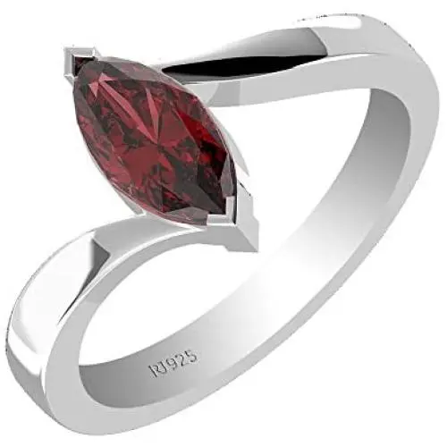 Genuine Garnet Marquise Solid 925 Sterling Silver Solitaire Rings For Women & Girls Genuine Garnet Marquise Solid 925 Sterling Silver Solitaire Rings For Women & Girls