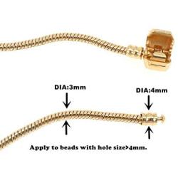 Kinteshun Snake Bracelet Chain,Gold Plating European Bead Charm Wristlet Bracelet Chain with Snap Barrel Clasp(2pcs,3mm&7.5 inches)