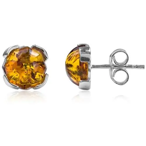 Amber Earrings Stud 925 Sterling Silver