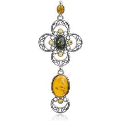 Ian and Valeri Co. Multicolor Amber Sterling Silver Victorian Style Large Pendant