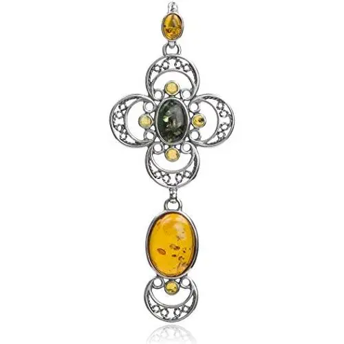 Ian and Valeri Co. Multicolor Amber Sterling Silver Victorian Style Large Pendant