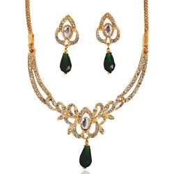 Touchstone Indian Bollywood Intricately Crafted Diamond Look Rhinestone Crystal Colorful Wedding Designer Jewelry Necklace Set in Gold and Silver Tone for Women.