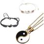 3~4 Pcs Yin Yang Chain Bracelets Necklaces Earrings Set Matching Yin Yang Adjustable Cord Bracelets Yin Yang Couple Pendant Necklace Dangle Earrings for Women Couple Friendship Accessories Jewelry