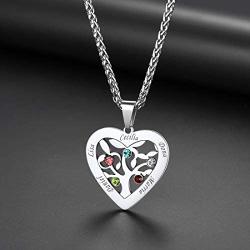 U7 Mother Necklace Personalized Engrave Name Jewelry|2/3/4/5/6/7 Children Friend Family Names Necklace with Birthstone for Women Girls,Pendant for Mom Grandma,Wife