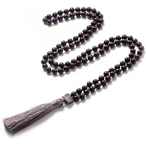 PNEIME Sandalwood Mala Beads 108 Necklace, Wood Mala Necklace, Hand Knotted Tibetan Wooden Prayer beads, Japa Mala Meditation Beads Yoga Necklace