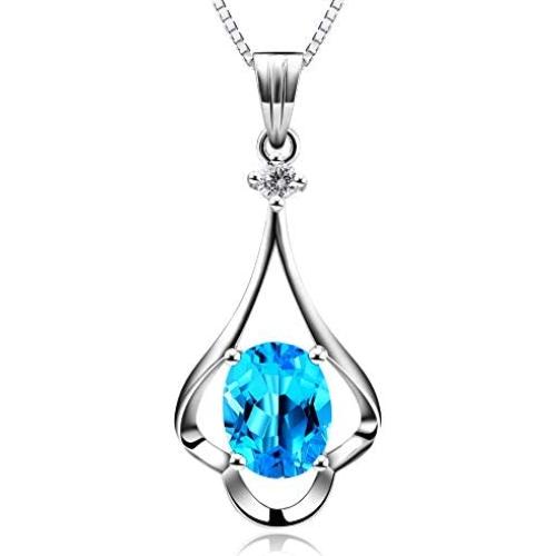 HXZZ Fine Jewelry Natural Gemstone Women Gifts 925 Sterling Silver Swiss Blue Topaz Pendant Necklace