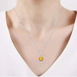 Jewelili Sterling Silver 7mm Round Citrine Solitaire Pendant Necklaces, 18'' Rolo Chain