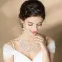 Udalyn Rhinestone Bridal Jewelry Set for Women Crystal Necklace and Dangle Earrings Jewelry Set Gifts fit with Wedding Dress